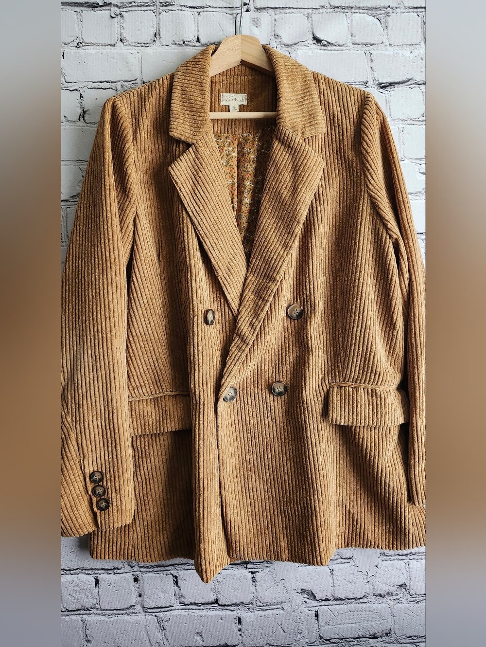 Hem & Thread Double-Breasted Corduroy Blazer - Camel Brown